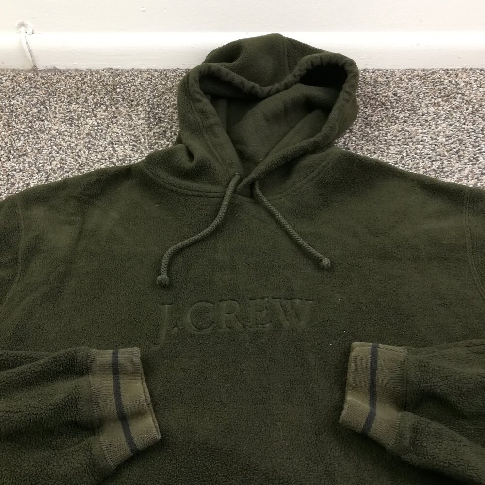 Vintage 90s J Crew Hoodie Sweatshirt Fleece Embossed Spellout Green Mens XL Y2K
